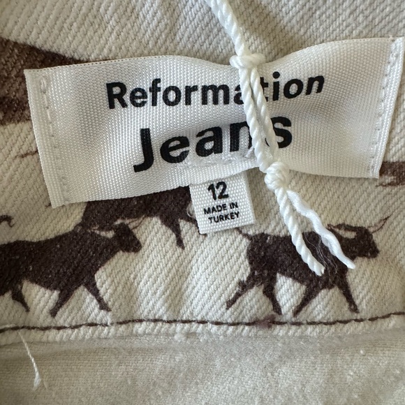 Reformation Denim Western Print Cream & Brown Tank Dress - Picture 5 of 5